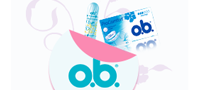 Billede af en O.B. ProComfort tampon og emballage med ob® logo i forgrunden.